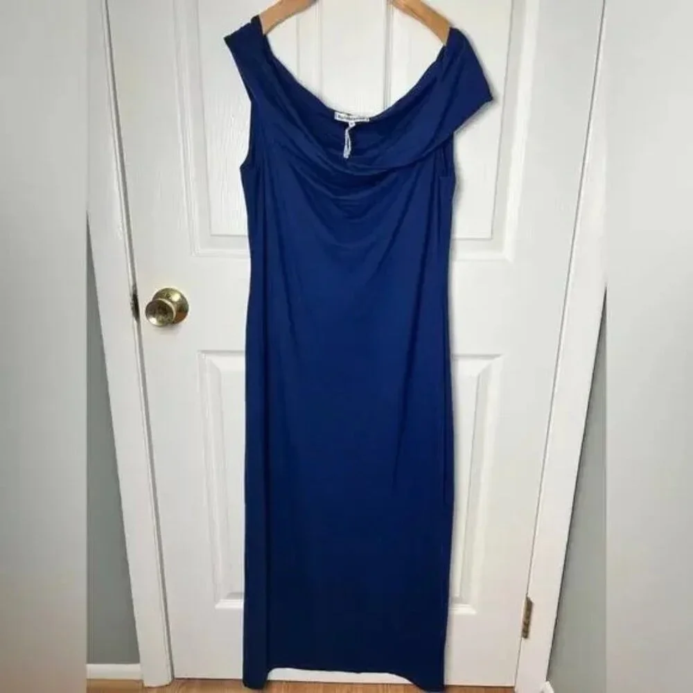 Reformation Blue Off The Shoulder Stretch Jamen Knit Midi Dress M Danube - Picture 2 of 7